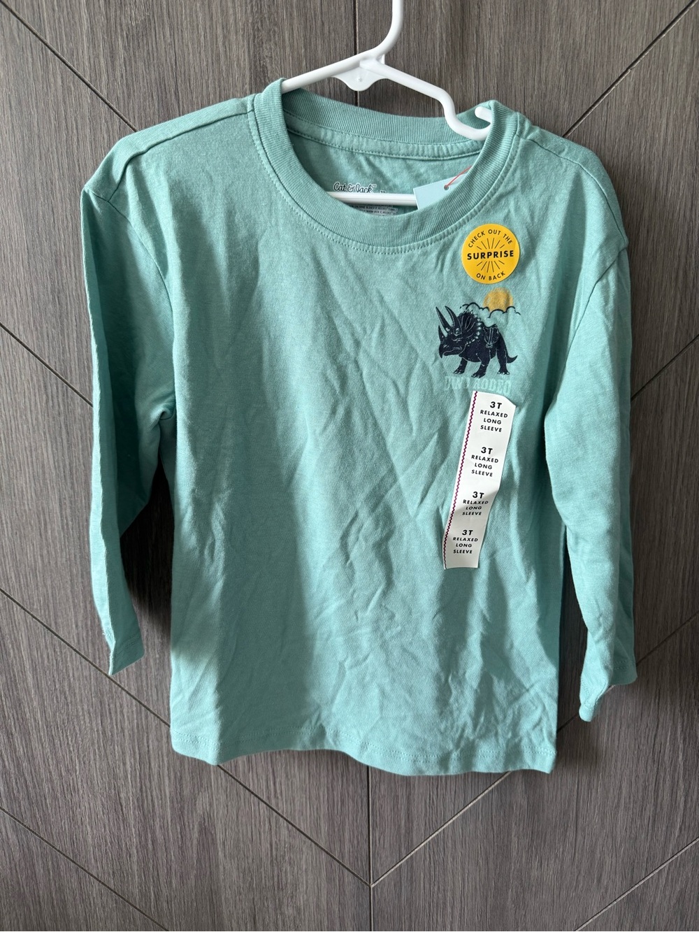 Cat & Jack Toddler Boys Light Teal Dinosaur Long Sleeve Shirt